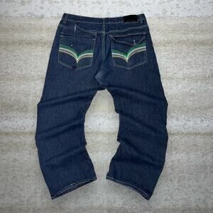 Vintage Skater Wide Leg Jeans Chams Dark Wash Baggy Denim Rap Style Art Y2K